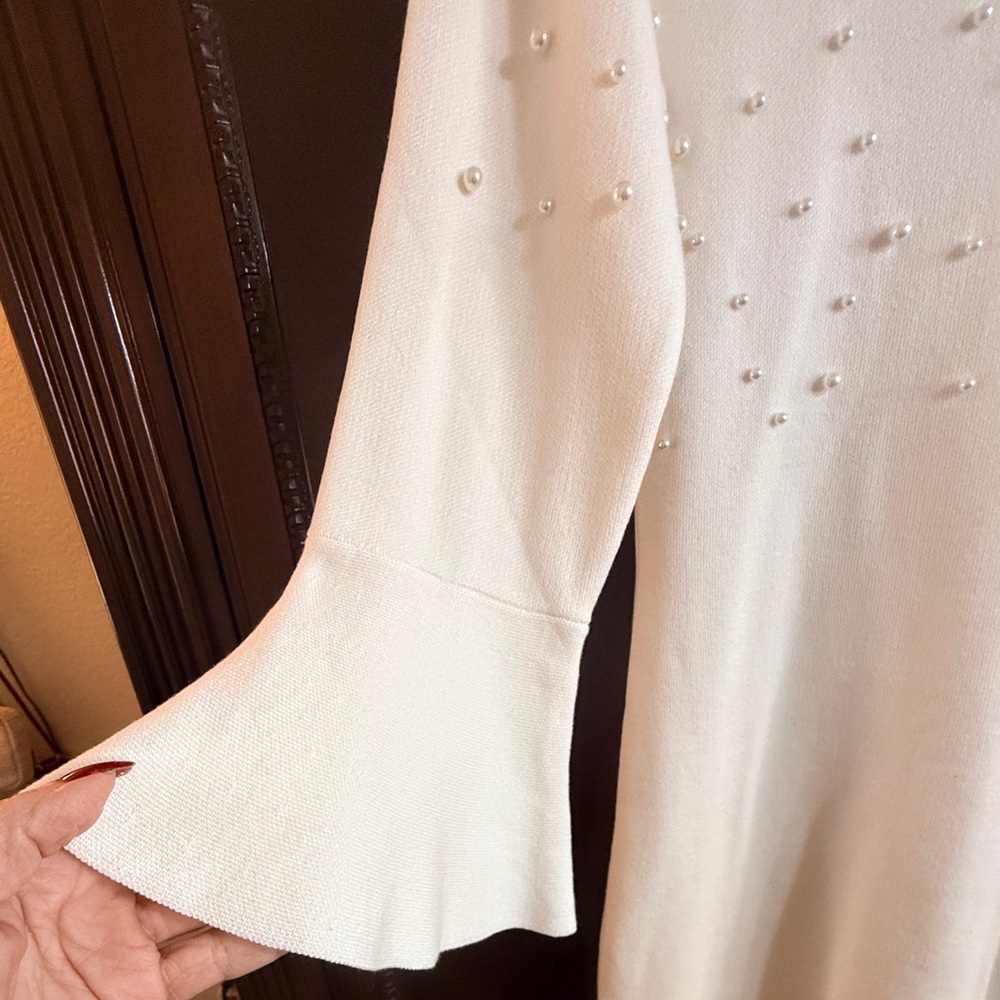 London Times NWT Elegant, white sweater dress with pearl bodice. Stunning Sz Med - Picture 7 of 15